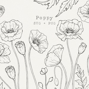 Coquelicot SVG, clipart vectoriel coquelicots, dessin au trait, dessin au trait simple, fichier de coupe Cricut, Memorial Day, souvenir, tatouage, usage Commercial