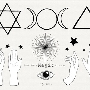 Esoterische Magie Clip Art, Mystische Clipart, Himmlische Alchemie Clip Art Symbol Set, Hände, Heilige Geometrie Witchy Clipart für kommerzielle Nutzung