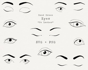 Ojos dibujados a mano SVG PNG, Clipart de pestañas, Vector de cejas, Ojo minimalista