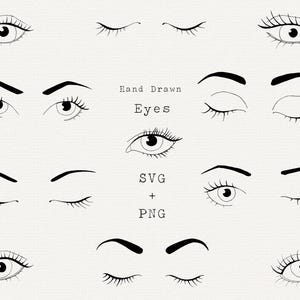 Augen SVG, Auge SVG, handgezeichnete Augen Linie Art Clipart, schöne Augen, zwinkernde Augen, geschlossene Augen, Wimpern PNG Bundle, Schnittdatei für Cricut