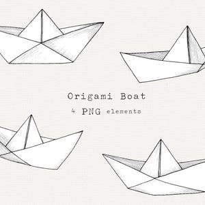 紙ボート PNG、折り紙ボート クリップ アート、手描き線画、折り紙アート、ボートのイラスト、即時ダウンロード、商用利用可