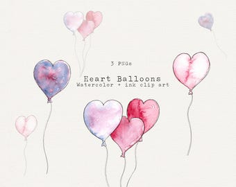 Watercolor Heart Balloon Clipart, Love Clipart, Balloon Clipart, Wedding Clipart, Romantic Clipart, Love Clipart, Heart PNG