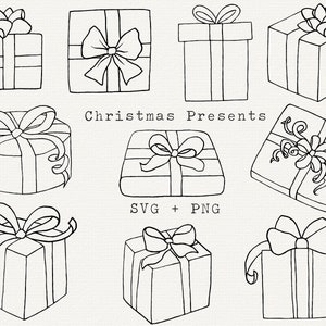 Christmas Present SVG, Christmas Present Clip Art, Christmas Line Art Clip Art, Cut File for Cricut, Die-Cut, Christmas Gift Boxes Clipart