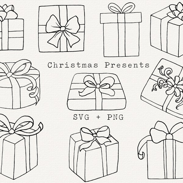 Christmas Present SVG, Christmas Present Clip Art, Christmas Line Art Clip Art, Cut File for Cricut, Die-Cut, Christmas Gift Boxes Clipart