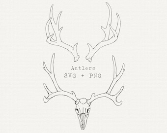 Horn SVG, hjorthornsskalle vektor Clipart, jaktdekor (png, svg) digital klippfil