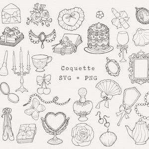 Pacote SVG de coquete fofa, clipart vetorial extravagante, arte de linha feminina, arquivo de corte Cricut estilo vintage, desenho de contorno feminino, para uso comercial