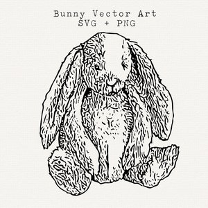 Bunny SVG, Stuffed Bunny Vector, Bunny Stuffy SVG, Black and White Line Art, Bunny Outline Vector, Instant Download, Cute Bunny for DIY Card