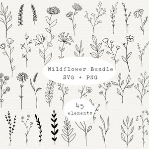 Wildflower SVG Bundle, Botanical Elements, Floral Line Art Vector, Flower Svg, Floral Svg, Flowers And Leaf Clipart, Svg Files For Cricut