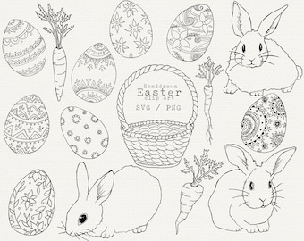 Easter Clipart, Easter Bunny Svg, Easter Eggs Svg, Easter Egg Graphics, Spring, Easter Line Art Svg, Cut file for Cricut, Laser Engraving