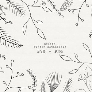 Modern Christmas Botanical SVG, Winter Line Art Clipart, Cut File For Cricut, Hand Drawn Holiday Design Elements, Commercial Use, Download