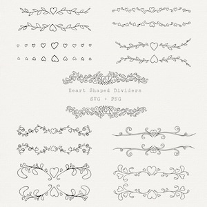 Pacote SVG de Divisores em Forma de Coração, Borda de Doodle de Dia dos Namorados, Clip Art Vetorial de Corações, Desenho de Arte de Linha Divisória, Arquivo de Corte Cricut, Uso Comercial
