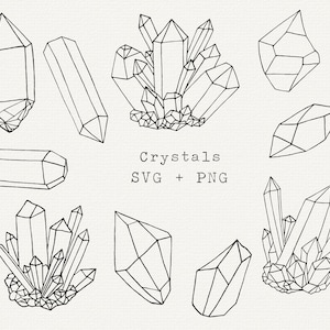 Crystal SVG Bundle, Crystal Line Art, Hand Drawn Crystals Clip Art, Mystical Clip Art, Witchy Clip Art, Esoteric, Magic, Cut File for Cricut