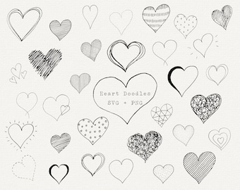 Heart Doodle SVG Bundle, Hand Drawn Heart Vector Clip Art, Hearts Cut File, Cricut, Silhouette, Line Art Doodles, Commercial Use, PNG, Logo