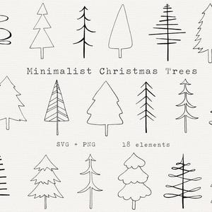 Minimalistyczne choinki SVG, ręcznie rysowane choinki Clip Art, choinki wektorowe Bundle, proste choinki, plik do cięcia dla Cricut
