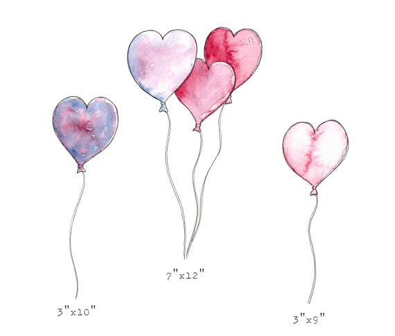 Watercolor Heart Balloon Clipart, Love Clipart, Balloon Clipart