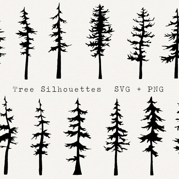 Arbres SVG, SVG de forêt, vecteur d'arbres à feuilles persistantes, silhouette de pin, sapin, cèdre, fichier de coupe, pour la découpe, gravure laser, Cricut