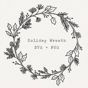 Clip Art SVG de guirlanda de inverno, clipart desenhado à mão para o Natal, desenho de linha de Natal, download instantâneo, uso comercial, gráficos de Natal, PNG