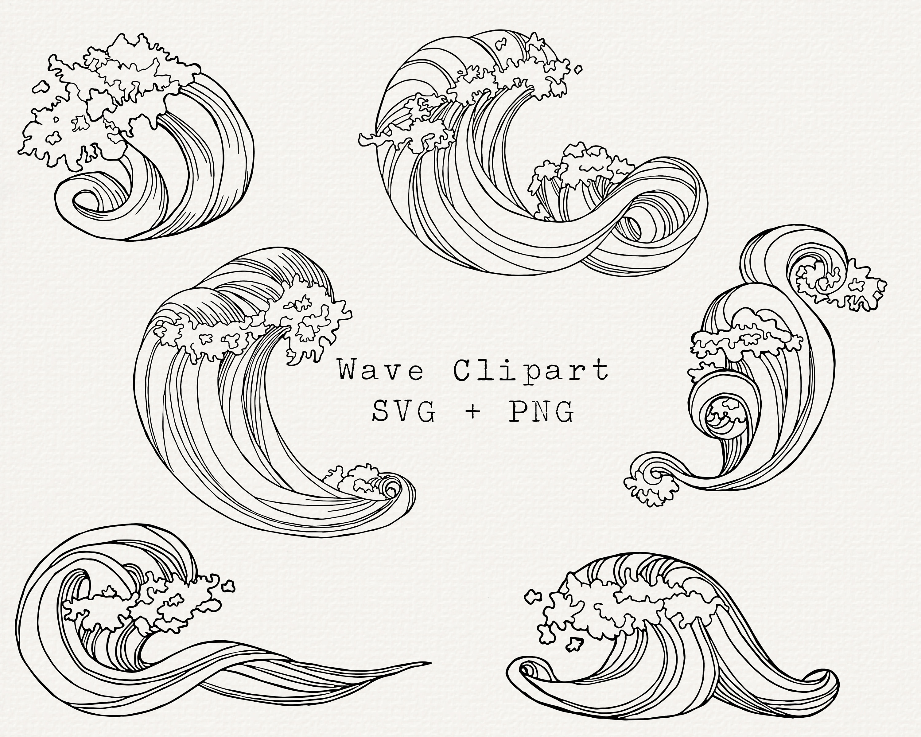 Wave SVG, Ocean Clipart, Wave Line Art Digital Download, Hand Drawn Waves,  Ocean Waves SVG for Cricut, Diecut, Silhouette, Black and White -   Canada