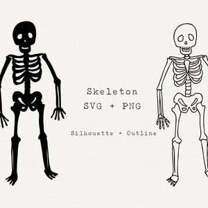 Skeleton SVG, Skeleton Silhouette Clip Art, Skeleton Line Art, Hand Drawn Skeleton PNG, Cut File, Cricut, Halloween Stencil, Black & White