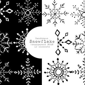 Floco de neve PNG Clipart, Flocos de neve desenhados à mão para projetos de Natal, Design de inverno, Download instantâneo, para uso comercial