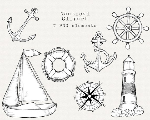 Nautical Clipart, Anchor Line Art PNG, Lighthouse, Sea Clipart, Ocean  Clipart, Sailing Clipart, Marine, Adventure, Black and White Line Art 