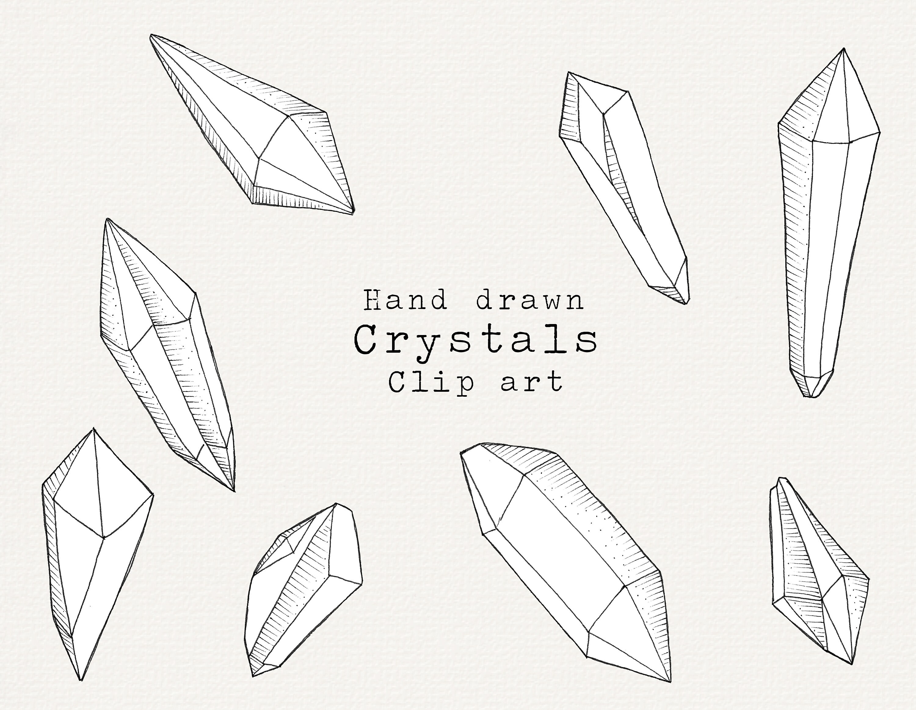 Crystal Clip Art Hand Drawn Crystals Clipart Black and White Etsy