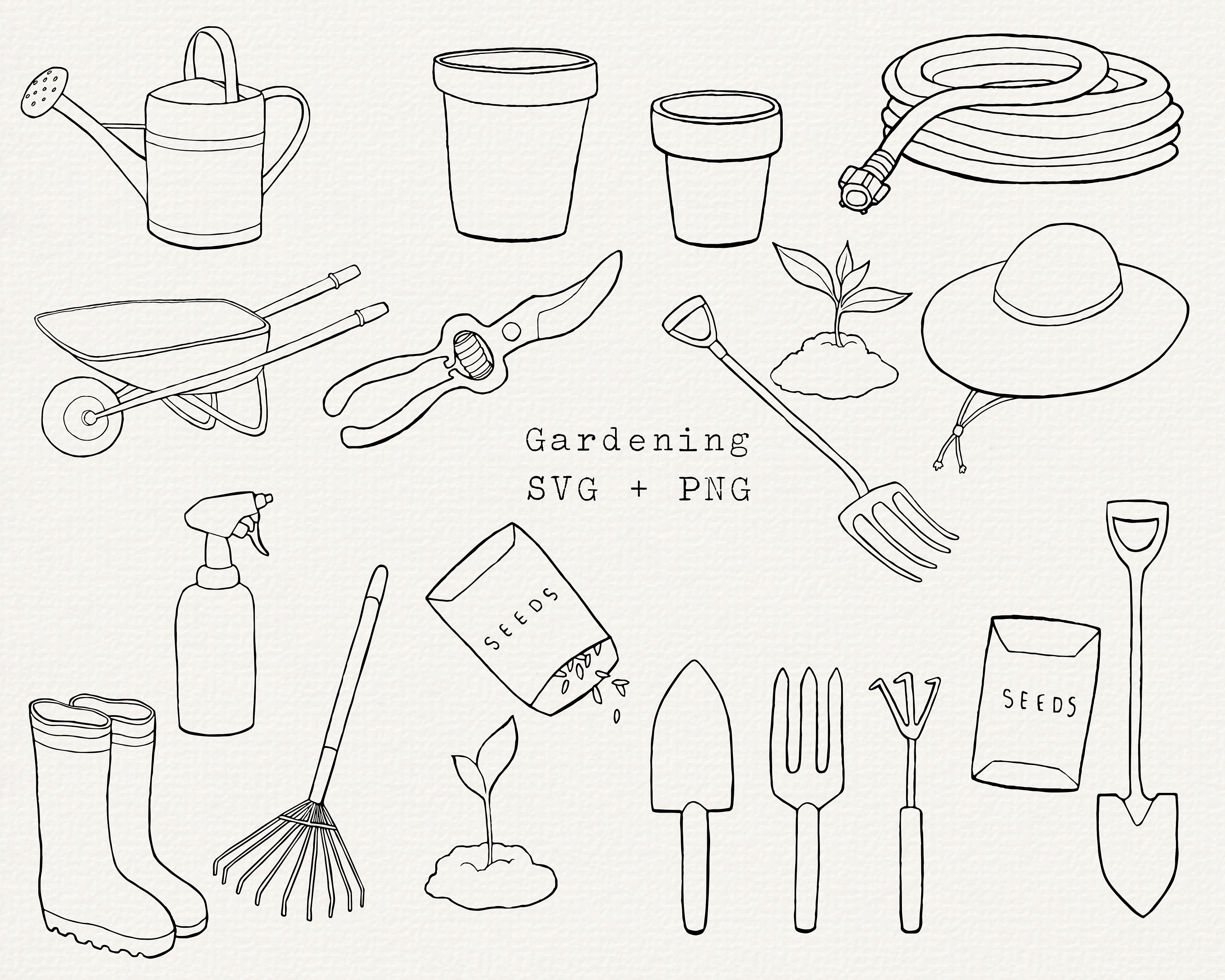Gardening Tools Clipart Black And White