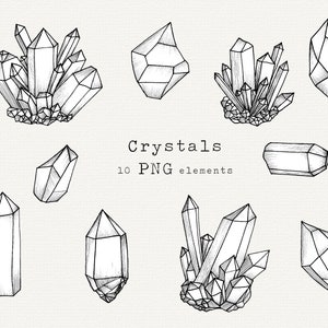 Crystal Clip Art, Crystals PNG, Hand Drawn Crystal Illustration, Mystical, Witchy, Magic, Esoteric, Line Art, Witch, Digital Download