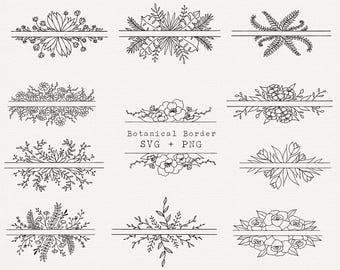 Botanical Border SVG Bundle, Floral Split Frame Clipart (SVG & PNG)