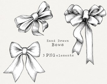 Ribbons and Bows Clip Art, Hand Drawn Bow PNG, Christmas Bow, Gift Bows,  Holiday Bows, Outline for Coloring, for Invitation, Holiday Cards 