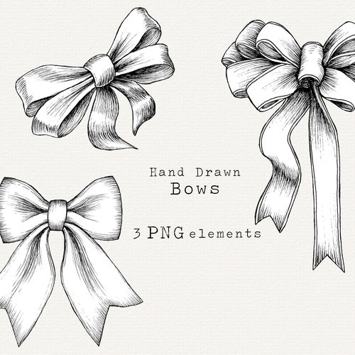 Ribbons and Bows Clip Art Hand Drawn Bow PNG Christmas Bow Etsy