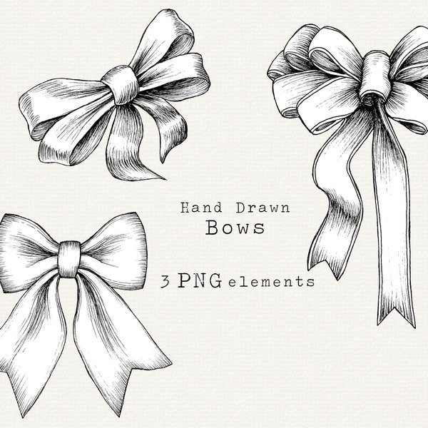 Ribbons and Bows Clip Art, Hand Drawn Bow PNG, Christmas Bow, Gift Bows, Holiday Bows, Outline for Coloring, for Invitation, Holiday Cards