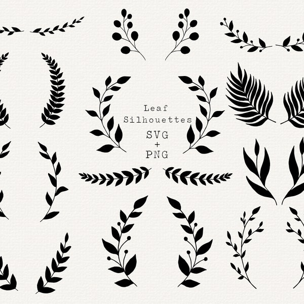 Leaf Silhouette Svg, Borders for Monogram, for Logo, Leaves Clip Art Cut File for Cricut, Greenery Clipart, Laurel Wreath Vector, Stencil