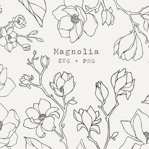 Magnolia SVG, Clip Art de línea de magnolia, Archivo de corte Cricut, Dibujo de contorno de flor simple, Para bodas, Tatuajes, Uso comercial