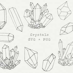 Crystal SVG Bundle, Crystal Line Art, Hand Drawn Crystals Clip Art, Mystical Clip Art, Witchy Clip Art, Esoteric, Magic, Cut File for Cricut
