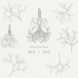 Mistelzweig SVG-Bundle, Weihnachten Clip Art, Schnittdatei für Cricut, einfache Gliederung, Urlaub Design-Elemente, Winter Botanische Line Art, Download