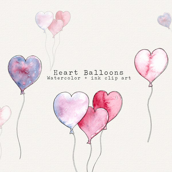 Watercolor Heart Balloon Clipart, Love Clipart, Balloon Clipart, Wedding Clipart, Romantic Clipart, Love Clipart, Heart PNG