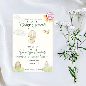 Dino Baby Shower Invitation Template: Editable Canva Design (Digital Download)