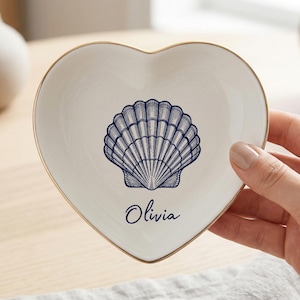Spersonalizowana miseczka na pierścionek z muszlą, tacka na biżuterię dla panny młodej, prezent dla druhny, pamiątka ze ślubu na plaży