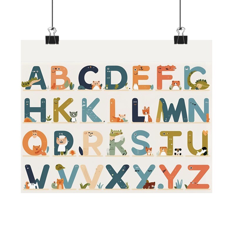 Whimsical Alphabet Poster for Kids' Room, Educational Art Print