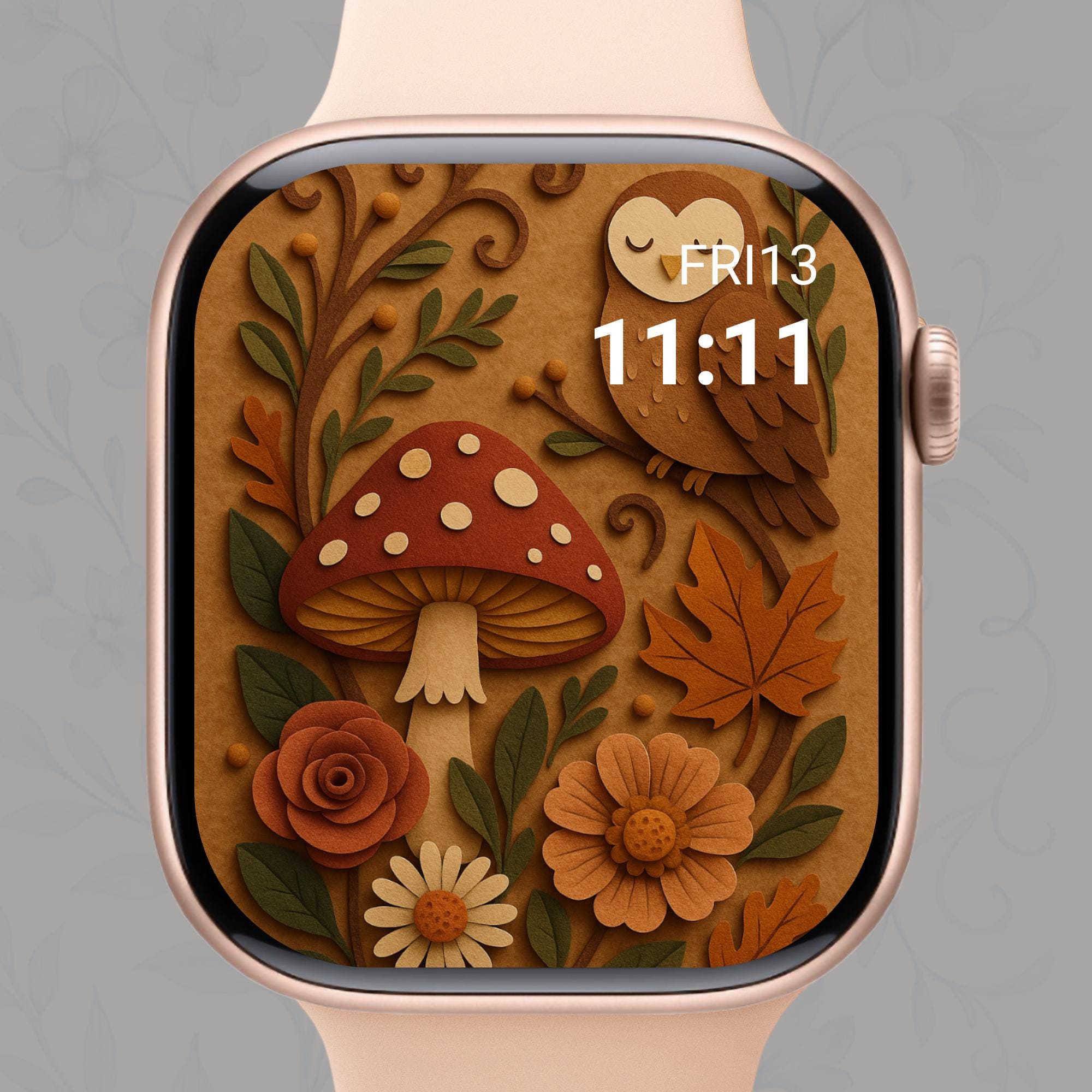 Woodland Whimsy Apple Watch Wallpaper - Fall Owl & Mushroom Forest Face  -  Fairytale Autumn Dig