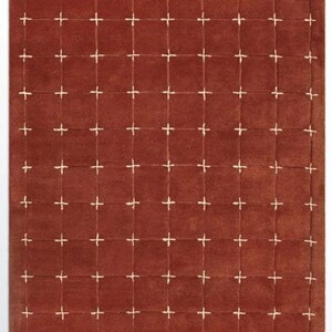 Rust Terracotta Grid Hand Tufted Rug with Minimal Cross Pattern