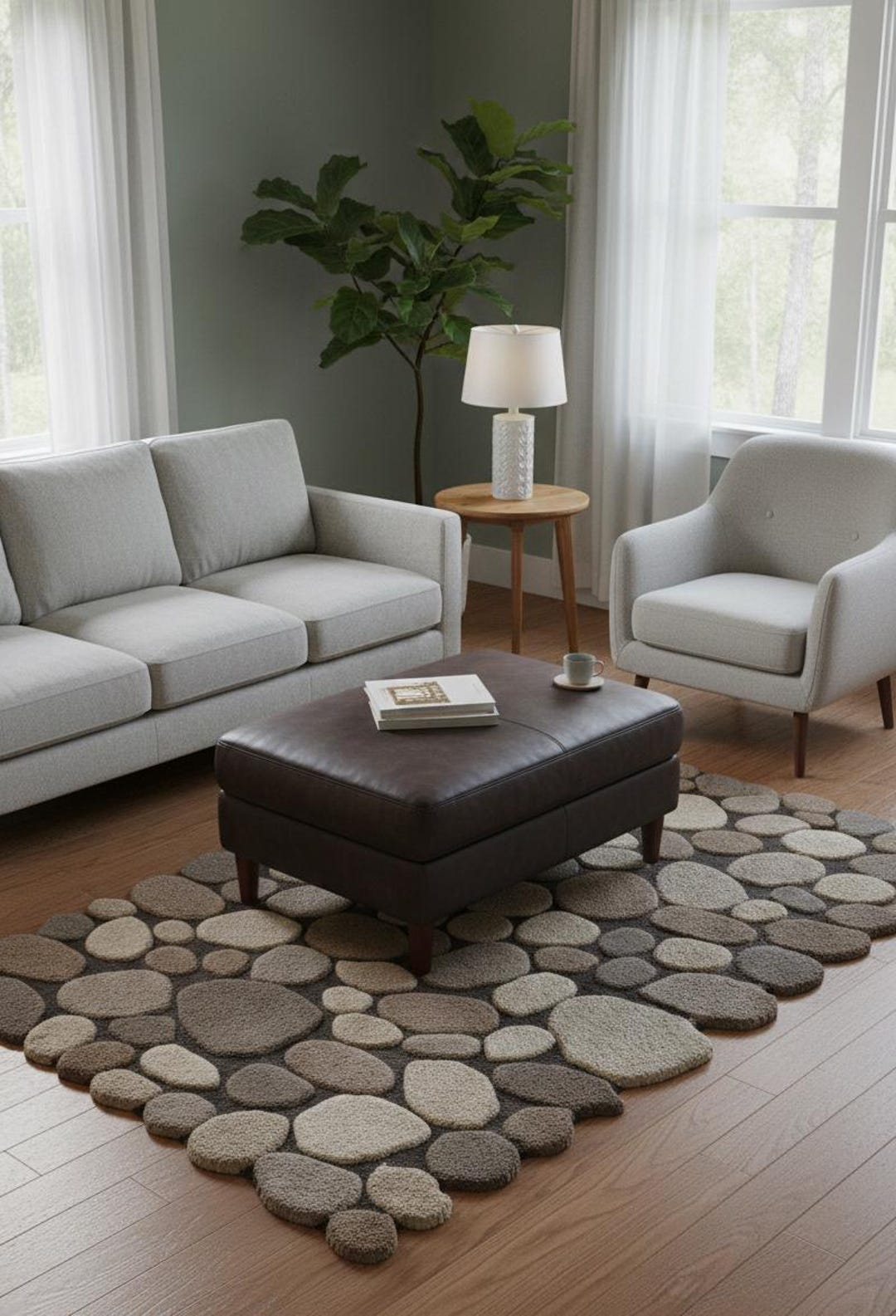 Hand Tufted Modern Pebble Stone Pattern Rug in Beige & Grey Tones - Etsy