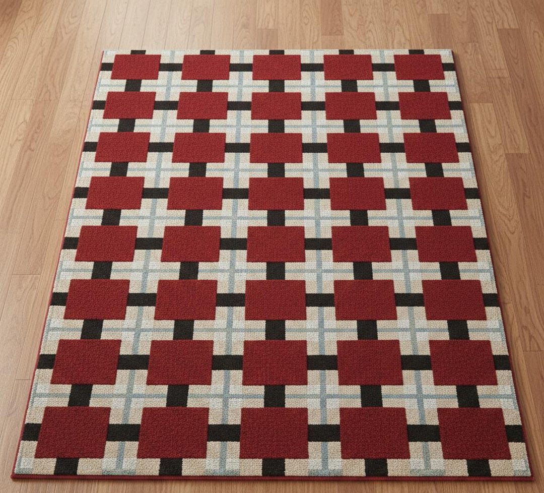 Hand Tufted Modern Red Square Grid Pattern Rug – Geometric Checkered ...