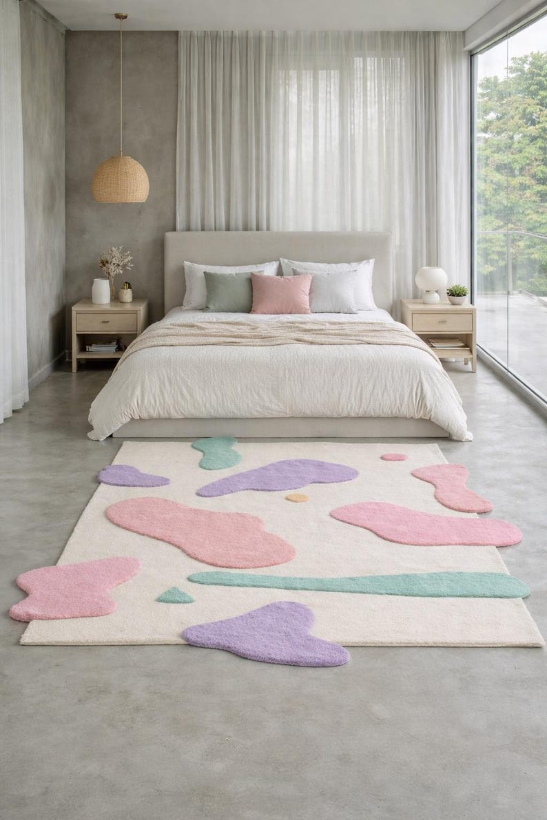 Pastel Abstract Organic Shapes Tufted Rug, Modern Irregular Color Block ...