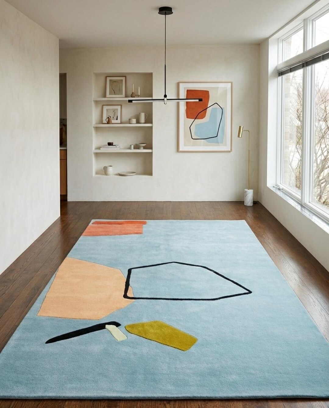 Modern Abstract Pastel Blue Hand Tufted Rug With Geometric Art Design ...