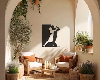 Dancing Couple Metal Wall Art, Romantic Ballroom Dancers Silhouette, Modern Minimal Dance Decor for Home, Elegant Gift for Couples