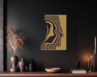 Abstrakte Porträt Metallkunst, moderne Liniengesicht-Wanddekoration, minimalistische 3D-Schichtmetallskulptur, zeitgenössische Hauptwanddekoration