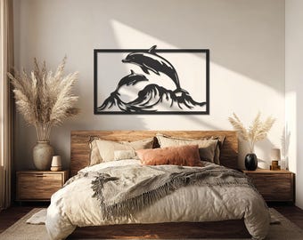 Dolphin Metal Wall Art for Coastal Homes, Ocean Inspired Sea Life Decor, Modern Beach House Accent for Marine Lovers and Relaxing Interiors