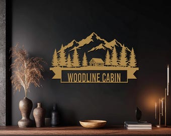 Custom Mountain Cabin Metal Wall Art, Personalized Rustic Lodge Sign, Outdoor Cabin Decor, Custom Family Name Forest Wall Accent